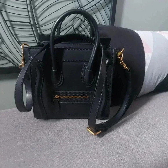 Black Leather Fashion Nano Satchel Bag with Antique Gold Hardware - NWOT - Picture 15 of 16